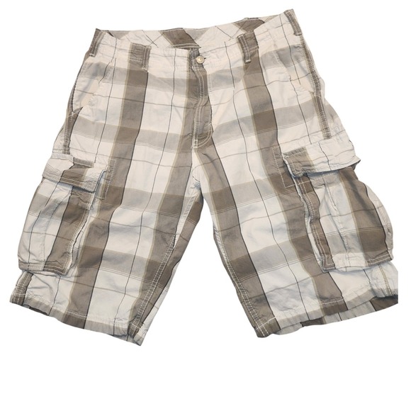 Levis Strauss Other - LEVIS Mens Plaid Cargo Shorts Grey Tan Cream Relaxed Fit Multi Pocket Size 33